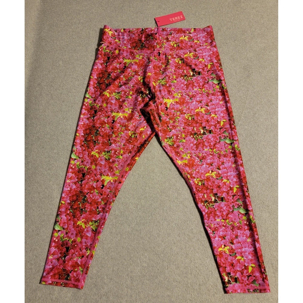 NWT Terez Bougainvillea Pink Floral Hi-Shine High Rise Leggings Women's 2X